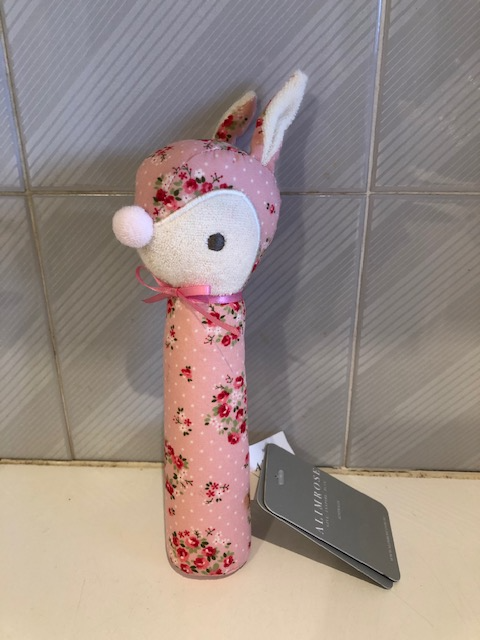Deer Squeaker Baby Toy 16cm in Pink Floral Wreath Pattern