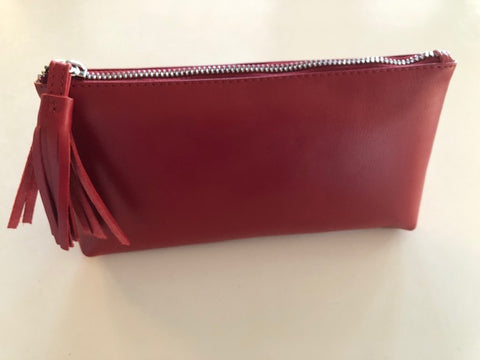 Oran Leather FLIRT Make Up Case/Purse With Tassel in Red Colour