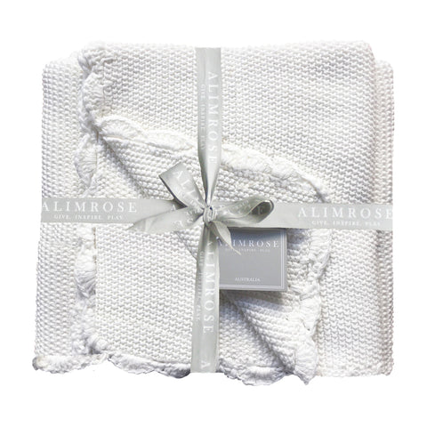 Baby Blanket in Knit Mini Moss Stitch, 100% Cotton in Ivory Colour - Size: 100cm x 100cm