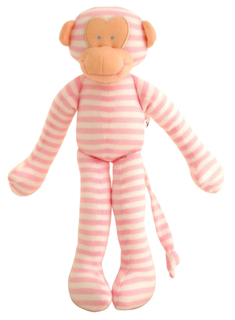 Rattle, Monkey Rattle - Pink & White Stripe, 30cm